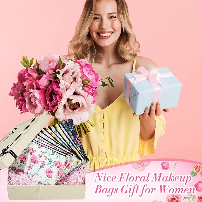 Hillban Vintage Floral Cosmetic Bags for Women Inspirational Cute Canvas Makeup Bags Bulk Motivational Travel Cosmetic Pouch Beautiful Gifts for Teacher, 12 Styles - Image 5