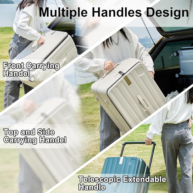 Hanke Multifunctional 26 Inch Checked Luggage Hard Shell Suitcases with Wheels Travel Trunk Style Luggage Large Rolling Suitcase for Women Men(Ivory White) - Image 7
