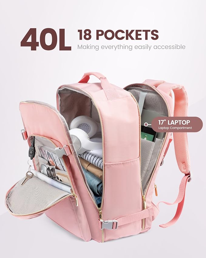 LOVEVOOK 40L Travel Backpack Flight Approved Carry on Backpack,3 Packing Cubes,Waterproof Personal Item Travel Bag,TSA Carry on Luggage Suitcase Travel Essentials,Gifts for Women & Men,fits 17" Laptop - Image 3