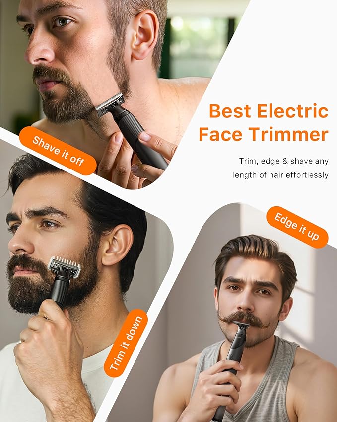 [2025 Upgraded] Beard & Nose Hair Trimmer Kit, [All-in-One] 12 in 1 Rotating Comb, Travel Body Hair Electric Shaver for Men, USB-C Fast Charging, Painless Razor Waterproof Wet/Dry, Black(Pack)