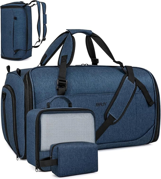Convertible Garment Bags for Travel - Carry on Garment Duffle Bag with Backpack Straps for Men Women, 4 in 1 Large Travel Duffel Bags with Shoes Compartment Hanging Suit Dress Weekender Bag 3pcs Set by IBFUN