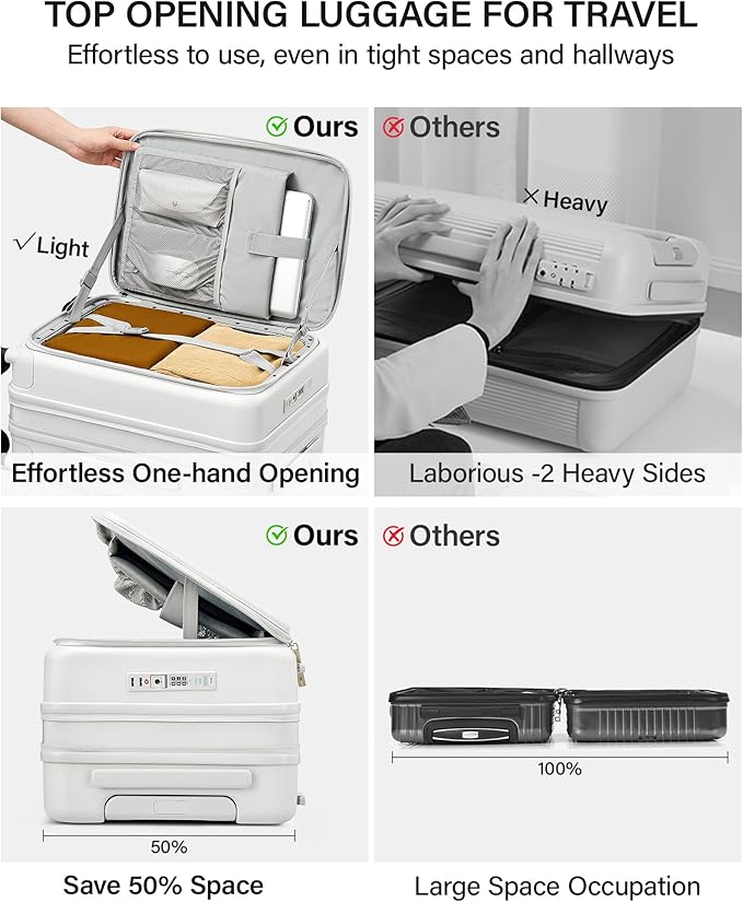 Hanke 20 Inch Expandable Carry On Luggage with Cup Holder 22x14x9 Airline Approved, Top Opening Hard Shell Suitcases with Wheels, Carry-On Travel Suitcase Trunk Luggage with Lock, Smoke White - Image 3