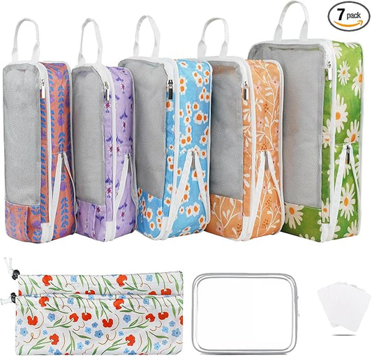 7 Pcs Compression Packing Cubes for Travel Luggage, Lightweight Suitcase Organizer Bags Set, Compression Packaging Cube for Travel Essentials, Packing Cubes for Carry on Suitcase by Xmzsdz