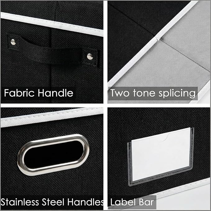 PRANDOM Storage Boxes with Lids [3-Pack] Fabric Collapsible Storage Bins Organizer Containers Baskets Cube with Cover for Home Bedroom Closet Office Nursery Black（23.4X15.9X11.5 - Image 6