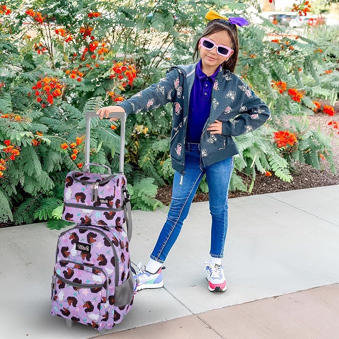 Tilami Rolling Backpack for Kids 18 Inch Double Handle Wheeled Bookbag for Boys & Girls for School & Travel,Brown unicorn - Image 2