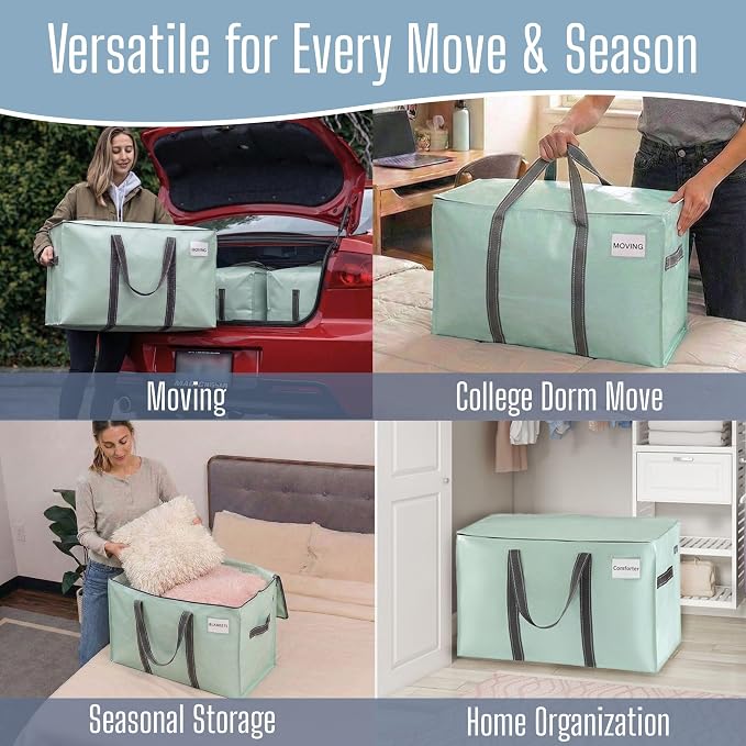VENO 8 Pack Heavy Duty Moving Bags, Extra Large Storage Bags with Reinforced Handles & Strong Zippers, Foldable & Reusable Moving Box Alternative for Clothes & Dorm Storage - Image 6