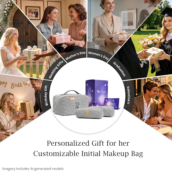 Personalized Gift Travel Makeup Bag: Initial Makeup Organizer Bag for Women | 3-in-1 Custom Make up Bag Set - Vegan Leather Travel Cosmetic Bag - Luxury Gift for Women – Birthday, Anniversary, Graduation - Image 7