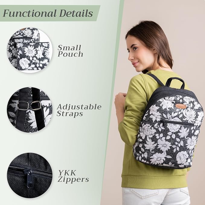 Maison d' Hermine Backpack for Women Men Cotton Shoulder Multipurpose Rucksack with Small Pouch Lightweight Multi Pocket Bag for Travel Work Perfect for Spring Summer (Pretty Autumn - Black) - Image 3