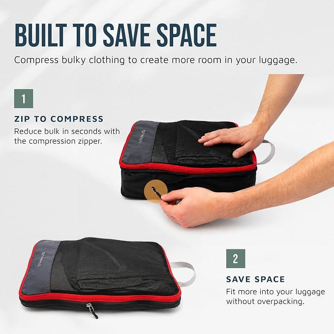 Large Compression Packing Cubes for Travel-Packing Cube Luggage Organizers 7 Piece Set for Checked Luggage-Ultralight, Expandable/Compression Bags by TRIPPED Travel Gear (Grey and Orange Mesh) - Image 5