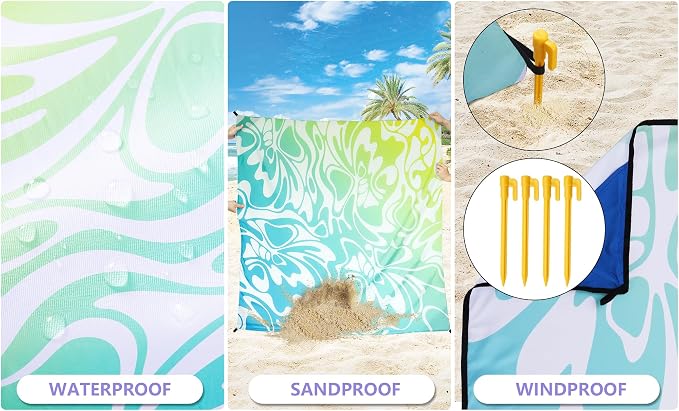 WIWIGO Beach Blanket Waterproof Sandproof Beach Mat 79" X 83"/10'x9'for 2-8 Adults Quick Drying Outdoor Picnic Mat Beach Accessories for Travel, Camping, Hiking - Image 5