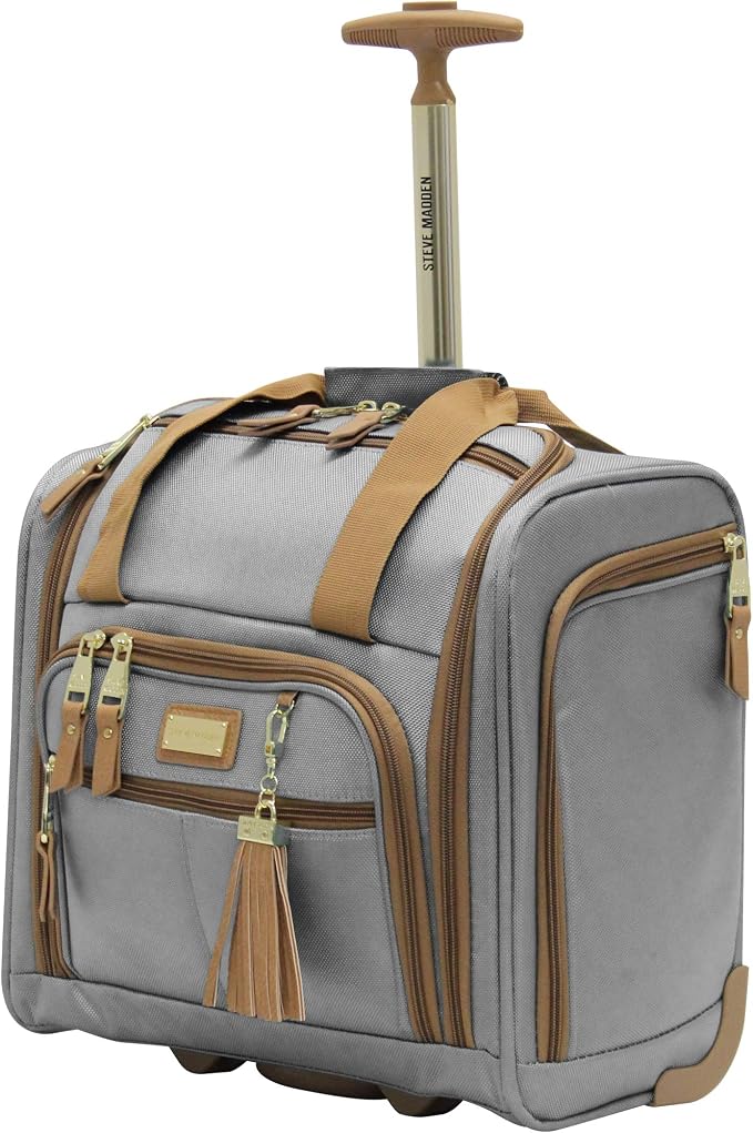 Steve Madden Designer Luggage Collection - 3 Piece Softside Expandable Lightweight Spinner Suitcase Set - Travel Set Includes an Under Seat Bag, 20-Inch Carry on and 28-Inch Checked Suitcase, Harlo - Image 5
