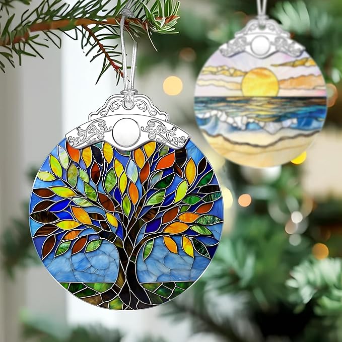Tree of Life Stained Glass Ornament, Christmas Ornaments – Christmas Tree Decorations, Holiday Decor, Stocking Stuffer, Gift Idea, Tree of Life Gift, Gifts for Friend and Family