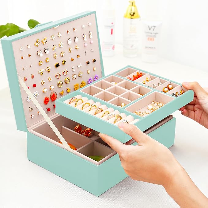 QBestry Girls Jewelry Box for Earrings Jewelry Organizer Box Teen Girls Earrings Organizer Jewelry Box Earring Holder Organizer Stud Earring Box for Girls Womens Jewelry Case Organizer Teal - Image 6