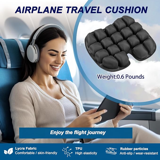 Travel Cushion for Airplane,Portable&Adjustable Air Seat Cushion,Inflatable Cushion for Travel,Coccyx Tailbone Pain Relief Chair Pad - Image 5