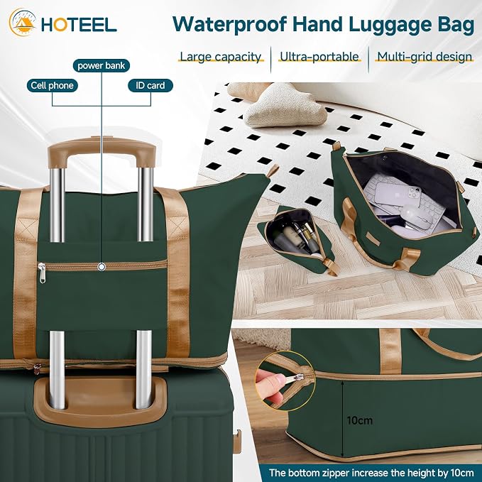 Hoteel 20Inch Luggage 3-piece Set, 360° Universal Suitcases with Wheels Hard Shell Suitcase with TSA Lock, Including Waterproof Luggage Bag, Travel Maletas for Men and Women,Dark Green - Image 5