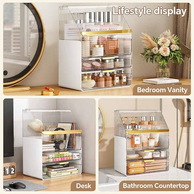 Makeup Organizer Countertop with Lid, Skincare Organizers for Vanity, 3 Tiers Clear Makeup Storage Cosmetic Display Cases Holder for Bedroom Bathroom Dresser Desk Countertop - Image 8