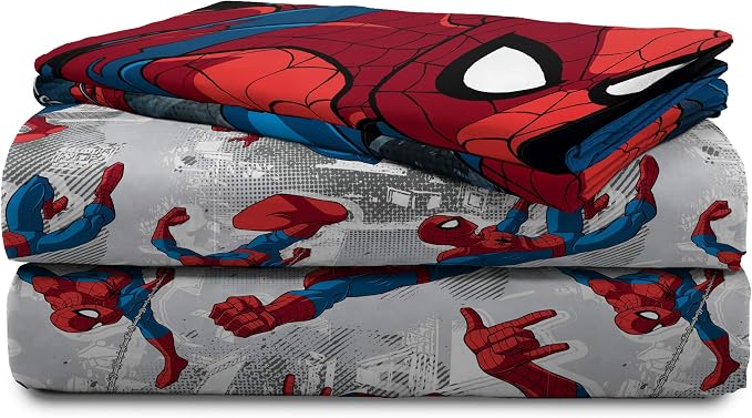 Jay Franco Kids Sheet Set with Fitted, Flat Sheets & Pillow Cover - Ultra-Soft Bedding with Pillowcase for Room Decor, White - Spiderman, 4 Piece Full - Image 7