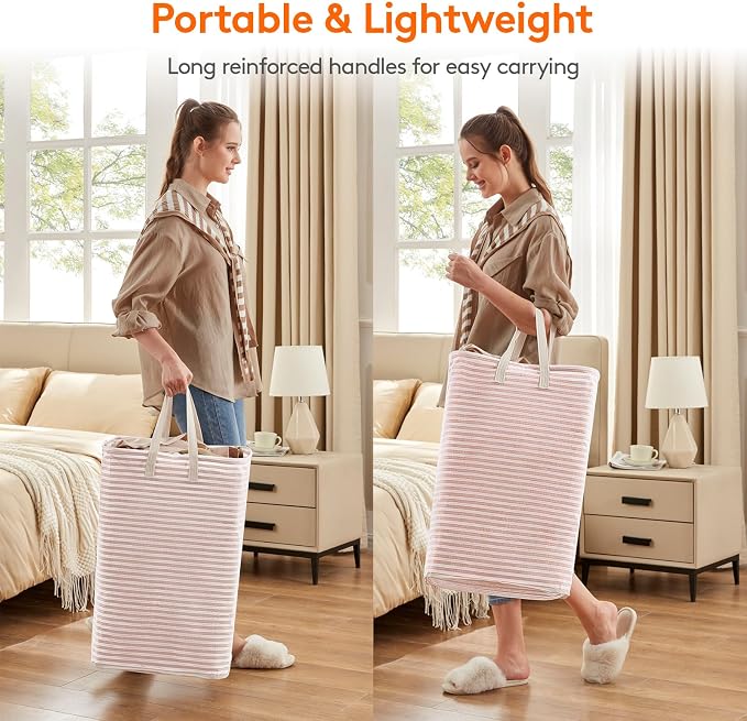 Lifewit 3 Pack Laundry Basket 80L Each, Collapsible Clothes Hamper with Reinforced Handles, Freestanding Waterproof Design for Bedroom and Laundry Room, Pink 240L Total - Image 5