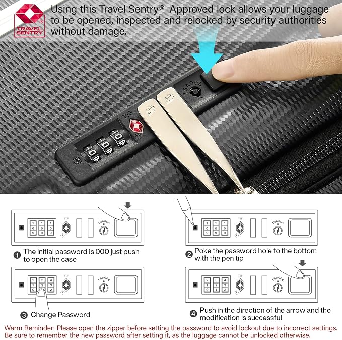 Hanke Multifunctional 26 Inch Hard Shell Suitcases with Wheels Travel Approved Luggage Large Rolling Suitcase Checked Luggage for Women Men(Jet Black) - Image 9