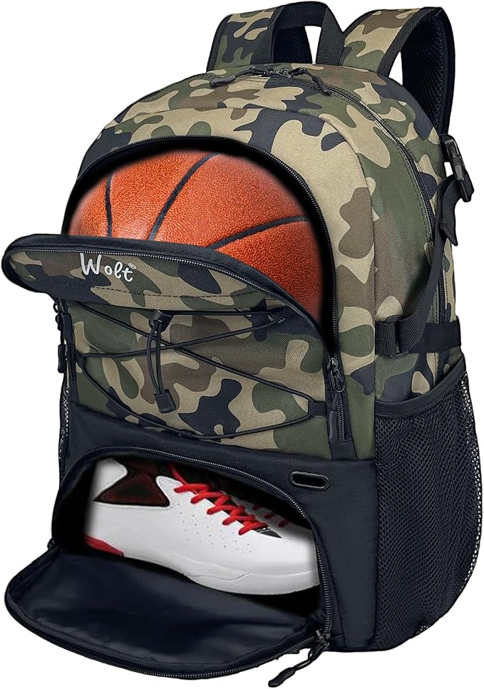 WOLT Basketball Backpack Large Sports Bag with Separate Ball Holder & Shoes Compartment, Best for Basketball, Soccer,Gym by WOLT