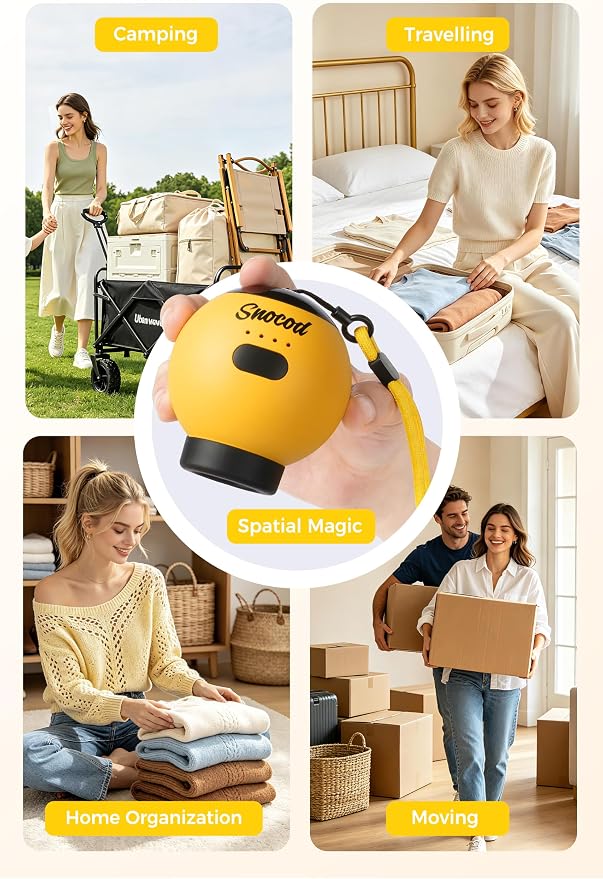 Travel Vacuum Bags with Pump, 15 Pack Vacuum Storage Bags for Clothing, Brushless Motor Type-C Rechargeable Pump, Compression Packing Bags for Travel, Suitcase, Closet and Home Storage, Yellow - Image 9