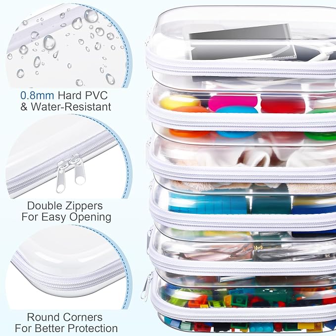 Sanwuta 6 Pcs Clear Hard Zipper Case Hard Plastic Zipper Pouches Makeup Bag Pencil Pouches Transparent Cases for Snacks Plastic Storage Organizer Box for Travel(Clear,7.87 x 5.9 x 2 Inch) - Image 3
