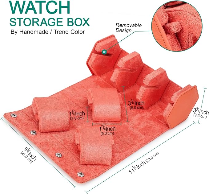 Hiram Genuine Leather Saffiano Leather Watch Roll Travel Case, Leather 1-Watches Roll Case for Treasured Watches and Bracelets(Orange) - Image 6