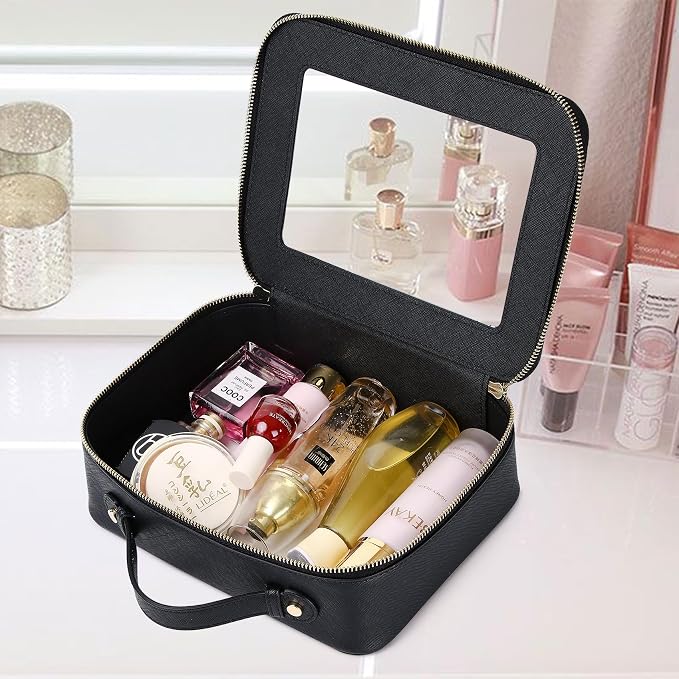Pinkmik Clear Makeup Bag for Women Waterproof Travel Cosmetics and Toiletries Case Portable Makeup Oaganizer Bag Clear Car Bag with Zipper (Black, L) - Image 6