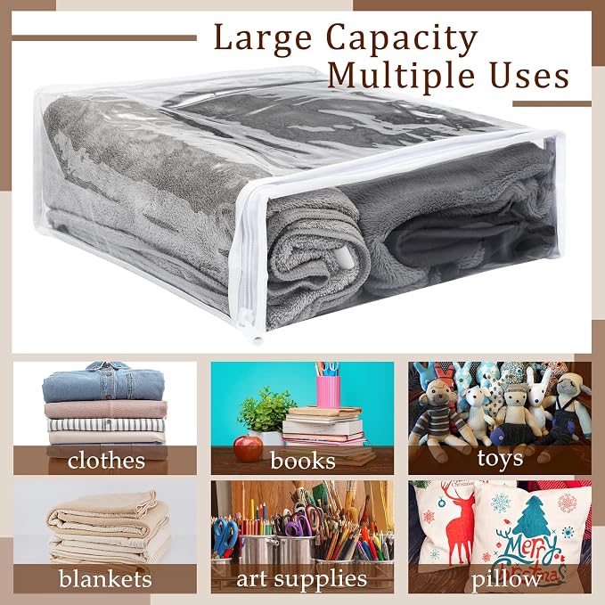 Kingdder 16 Pcs Clear Zippered Storage Bags Plastic Sweater Bags with Zipper 12 x 12 x 4 Inch Vinyl Sheet Organizer and Storage for Clothing Blankets Sheet Linen Bed Pillow Cube Organizer - Image 6