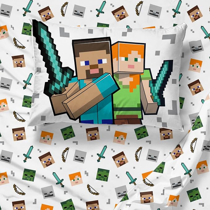 Jay Franco Minecraft Full Comforter Set - 7 Piece Bedding Includes Sheet Set & Pillow Covers - Super Soft Kids Bedding Creeper & Zombie - Image 5