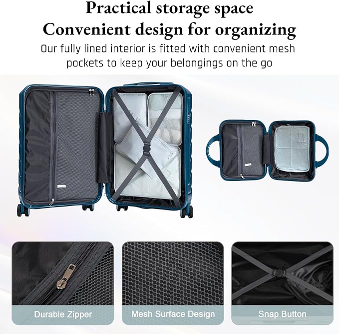 2-Piece ABS Hard Shell Lightweight Carry-On Luggage Set (14" & 20"), 360-Degree Spinner Wheels, Adjustable Telescopic Handle and Combination Lock for Travel, Dark Blue - Image 5
