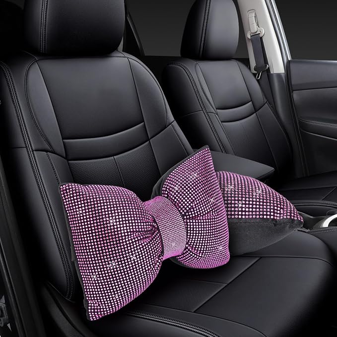2 PCS Bling Car Pillows,Rhinestones Bowknot Car Headrest Pillow,Pink | Car Neck Pillow for Driver Relax Neck Support,Sleeping Travel Support Neck Pillow,Diamond Interior Accessories for Women - Image 6