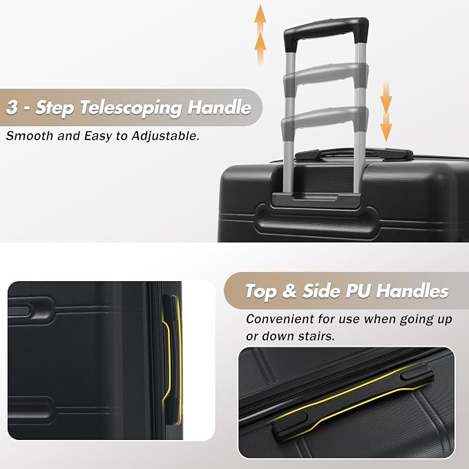 Merax Luggage Set,6 Piece Suitcase with Bags,Lightweight Carry on Luggage | 14/20 IN Airplane Approved,24/28IN Hardside Suitcase with Double Spinner Wheels Handle Password Lock,Black - Image 4