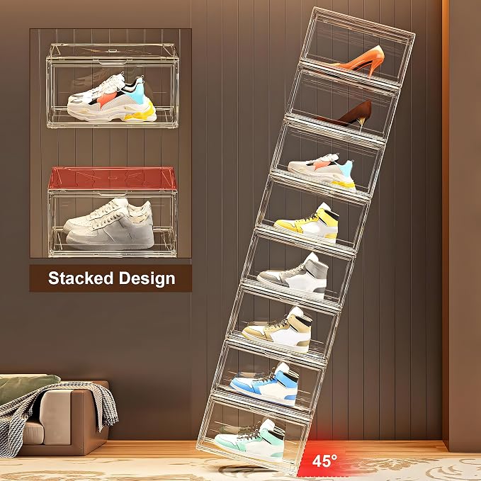 MMBABY 12 Pack Acrylic Clear Shoe Boxes– Ultra Clear Plastic Stackable Sneaker Storage For Sneakerhead. Professional Grade Shoe Display Case with Magnetic Door.Fits US Size 15 - Image 5