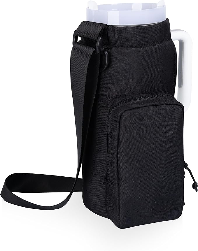 PICNIC TIME Eclipse Tumbler Tote with 40oz Stainless Travel Mug, Eco-Friendly Water Bottle Sling Bag, Crossbody Cup Holder with Phone Pocket & Strap, Recycled Fabric Drink Carrier & Tote (Black) - Image 3