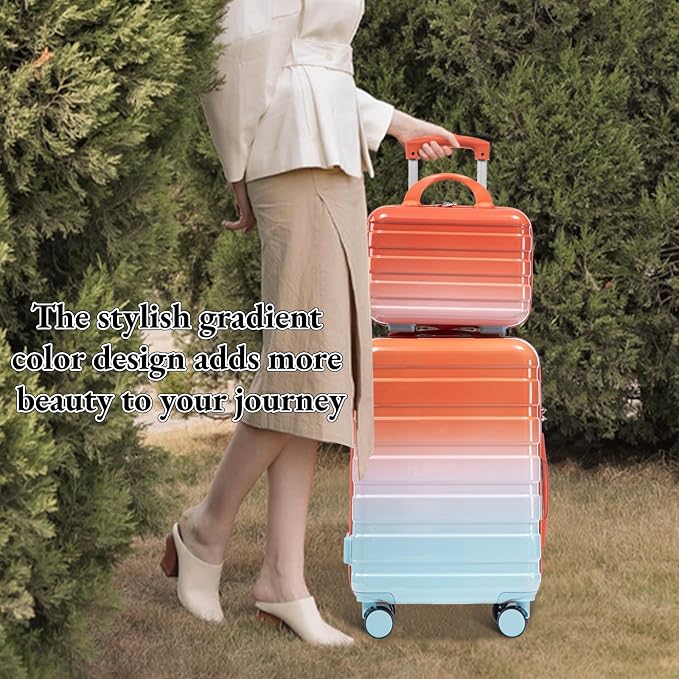 Gradient Red-Blue Luggage Set 14" & 20" - 2 Piece PC Spinner Wheel Suitcases with Combination Lock, Lightweight Carry On for Business & Vacation - Image 6