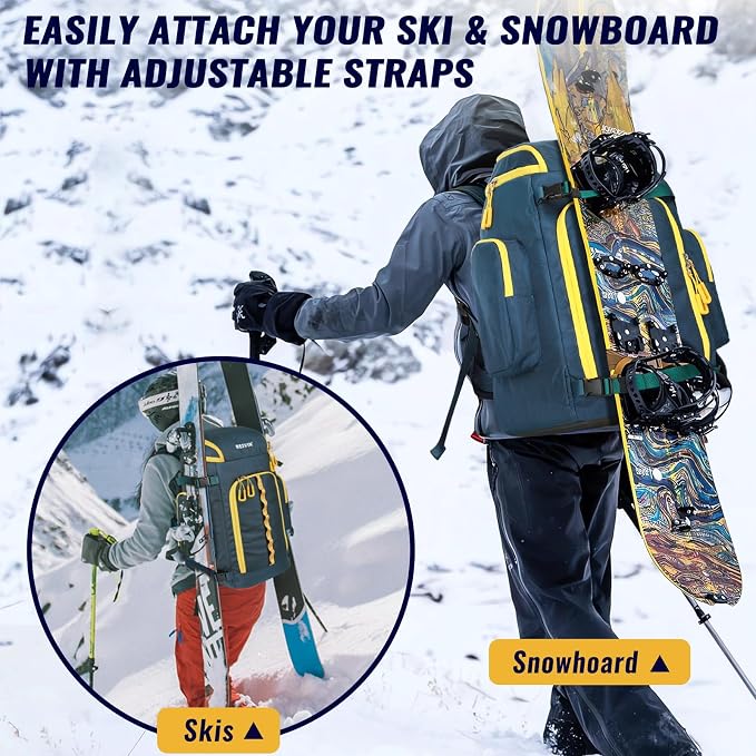 Ski Boot Bag, 65L Durable Travel Backpack, 1680D Nylon Waterproof Snowboard Boot Bag, Skiing and Snowboarding Travel Luggage for Helmet, Goggles, Gloves, Outerwear & Accessories - Image 3
