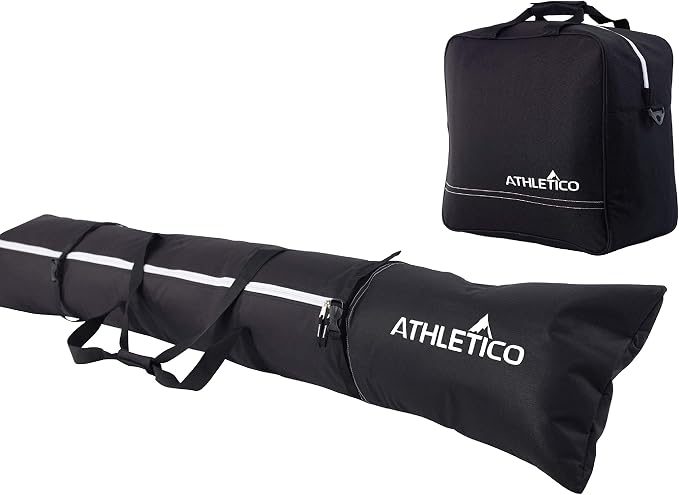 Athletico Ski & Boot Bag Combo | Store Skis Up to 200 CM & Boots Up To Size 13 | Includes 2 Padded Bags by Athletico
