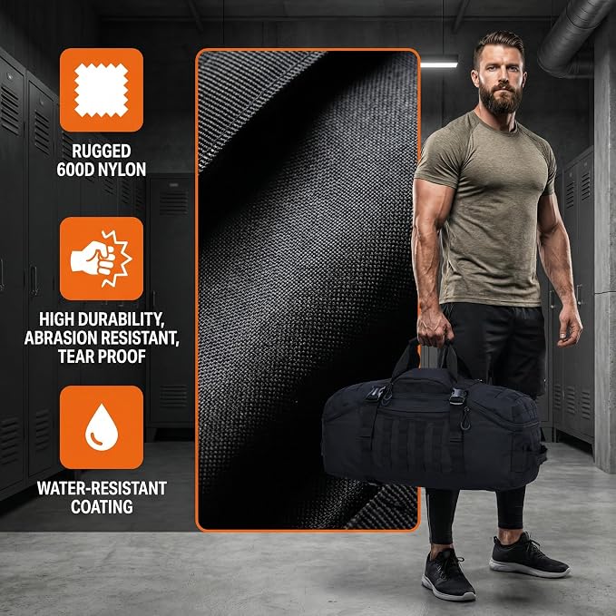 3-in-1 Tactical Gym Duffel Backpack, Travel Sports Bag for Overnight | Works as a range bag or motorcycle backpack, ideal for gym, travel, camping, hunting, and gear organization - Image 5