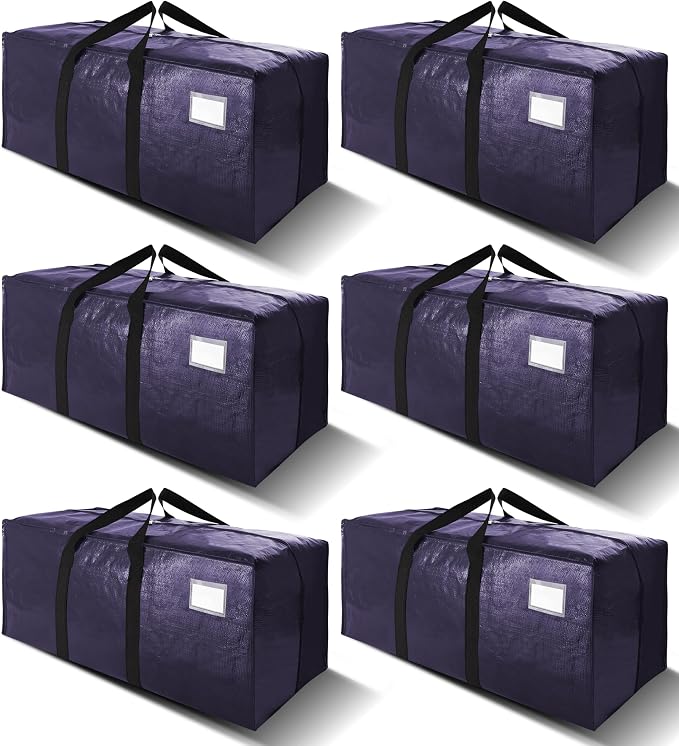VELVETSURE Heavy Duty Extra Large Moving Bags W/Backpack Straps - Strong Handles & Zippers, Storage Totes For Space Saving, Fold Flat, Alternative to Moving Box and Storage Bin (Set of 6, Blue) by VELVETSURE