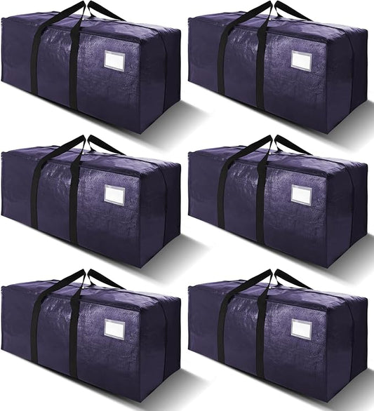 6 Pack Heavy Duty Extra Large Moving Bags W/Backpack Straps - Strong Handles & Zippers, Storage Totes For Space Saving, Fold Flat, Alternative to Box and Bin (40 gal, Blue) by VELVETSURE