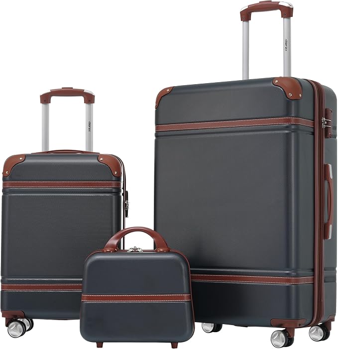 Merax Luggage Set, 2 Piece Luggage with Cosmetic Case, Vintage Hardcase Suitcase with Wheels, Expandable Luggage Airline Approved(Black,20"+28") by Merax