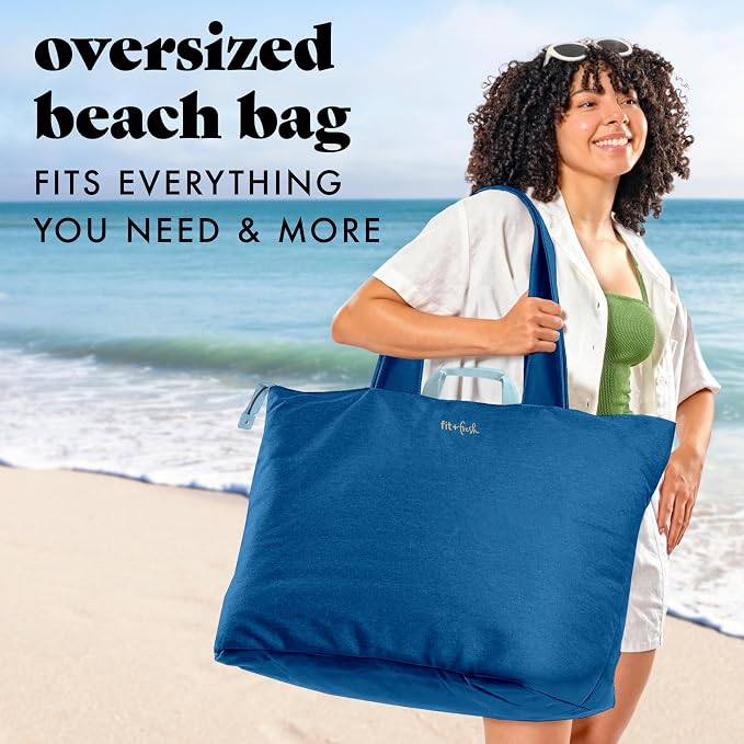 Fit & Fresh XL Beach Tote Bag for Women – XL Travel Tote with Zipper & Pockets, Oversized Canvas Pool Bag, Weekender Carry-On - Image 2