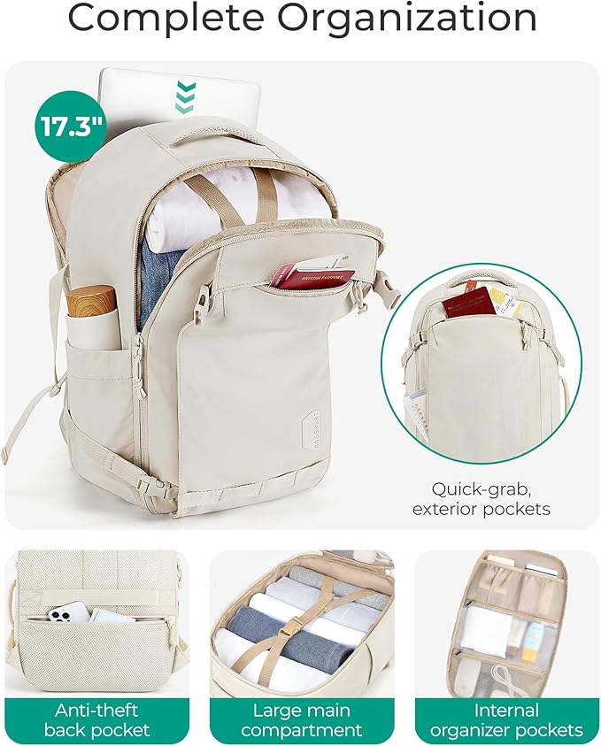 BAGSMART Travel Backpack for Women, 17.3 Inch Carry On Bag, Charcoal | TSA approved personal item fit for flights. Water resistant weekender daypack ideal for travel, business, and daily use. - Image 2