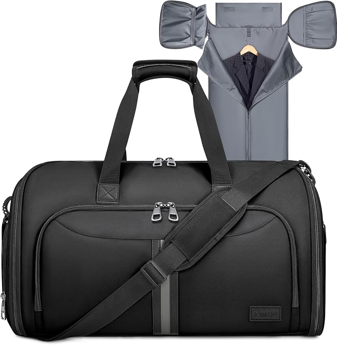 BALEINE Travel Garment Bag, Travel Suit Bag for Men, Water Resistant Carry on Garment Bag for Hanging Clothes, Garment Duffel Bag for Travel Business (Pure Black-Convertible) by BALEINE