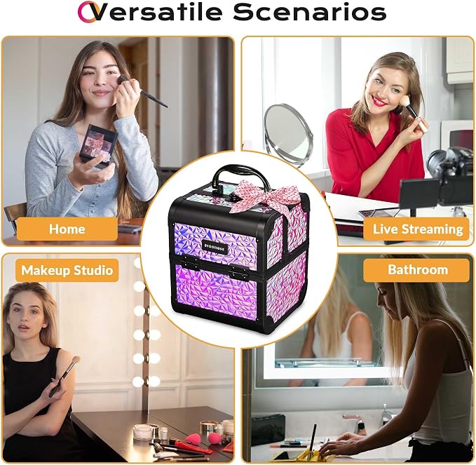 BYOOTIQUE Mini Makeup Train Case with Mirror 2 Tier Trays Box Makeup Artist | Aluminum Portable Travel Makeup Case Organizer Box Lockable Suitcase Cosmetic Storage Hairstylist Nail Tech Mermaid Pink - Image 6