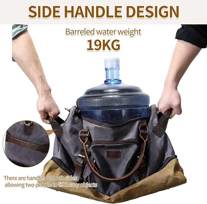 Nerlion Weekender Bag with Shoe Compartment Large Overnight Bag for Men Canvas Genuine Leather Carry on Luggage Bag Travel Duffel Bag(Gray) - Image 10