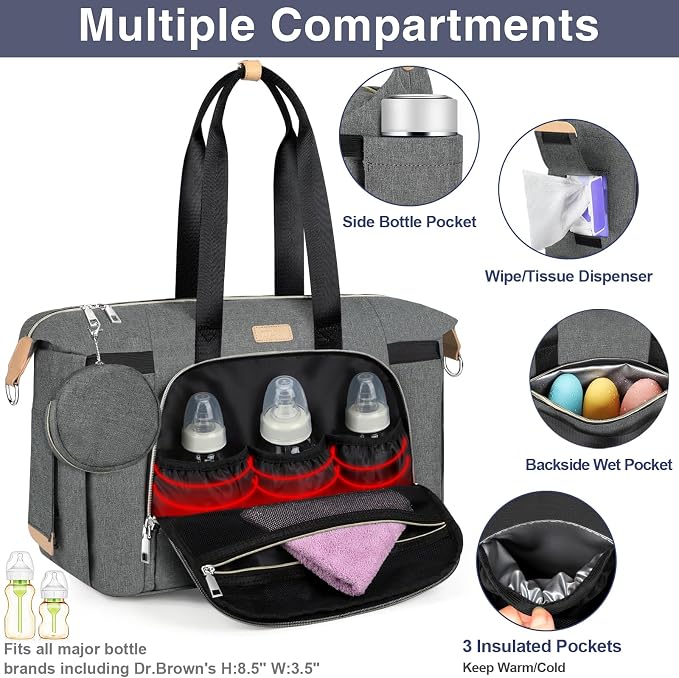 ITIEZY Diaper Bag Tote for Baby - Large Mommy Bag with Portable Changing Pad Pacifier Case, Hospital Bags Travel Baby Bag - Image 4