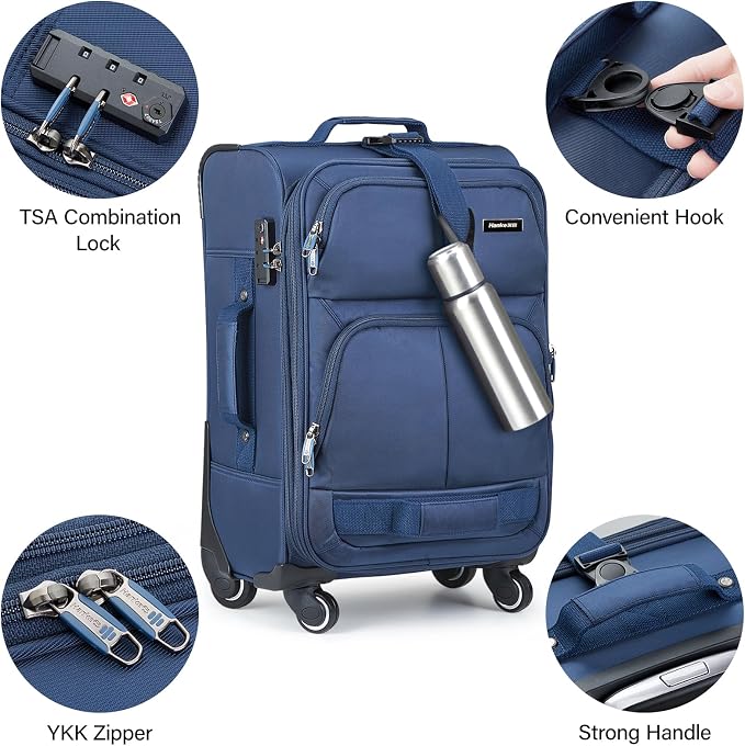 Hanke Luggage Sets 2 Piece Softside Expandable Luggage With Spinner Wheels TSA Lock,Travel Luggage Rolling Suitcase Checked Luggage Blue(20/28) - Image 8