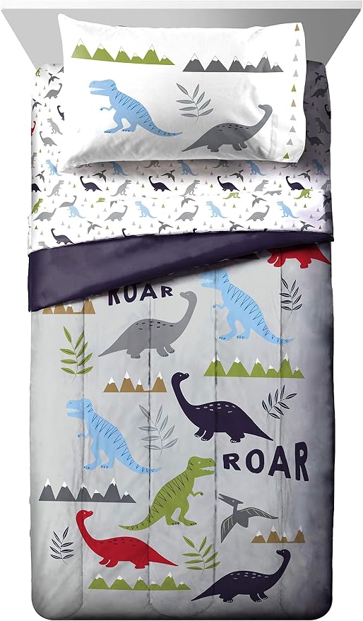 Trend Collector Dinosaur Toddler Comforter Set 4 Piece Bedding, Gray | Bed in a Bag, Comforter Sheets Pillowcase, Official Brand, Soft Microfiber, Machine Washable, Easy Care, Boys Gift - Image 2